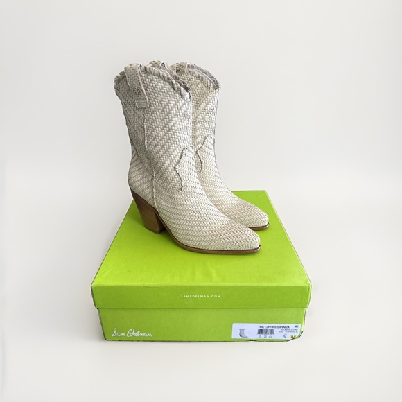 Sam Edelman Shoes - Sam Edelman Tracy Off White Stacked Heel Pointed Toe Pull On Western Boots NIB